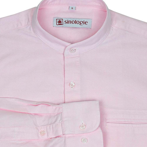 Chemise col mao en coton oxford