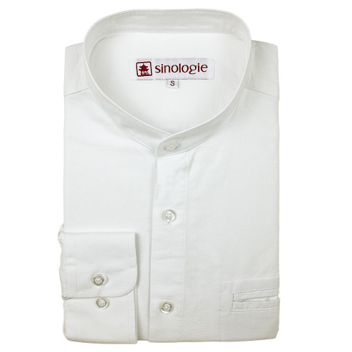 Chemise col mao en coton oxford