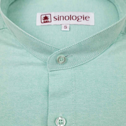 Chemise col mao en coton oxford