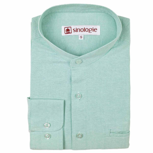 Oxford shirt with buttoned mandarin collar