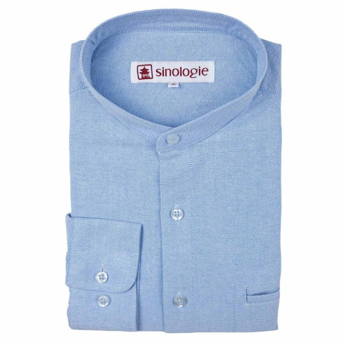 Oxford shirt with buttoned mandarin collar