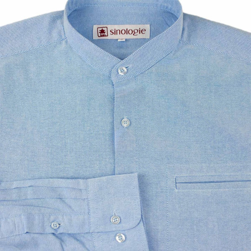 Chemise col mao en coton oxford