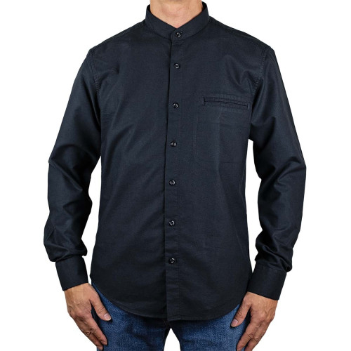 Oxford shirt with buttoned mandarin collar