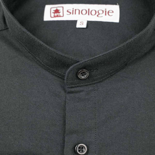 Chemise col mao en coton oxford